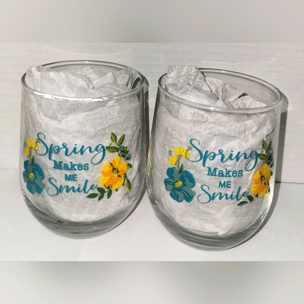 2 Piece Stemless Wine Glass Set (Spring Makes Me Smile)